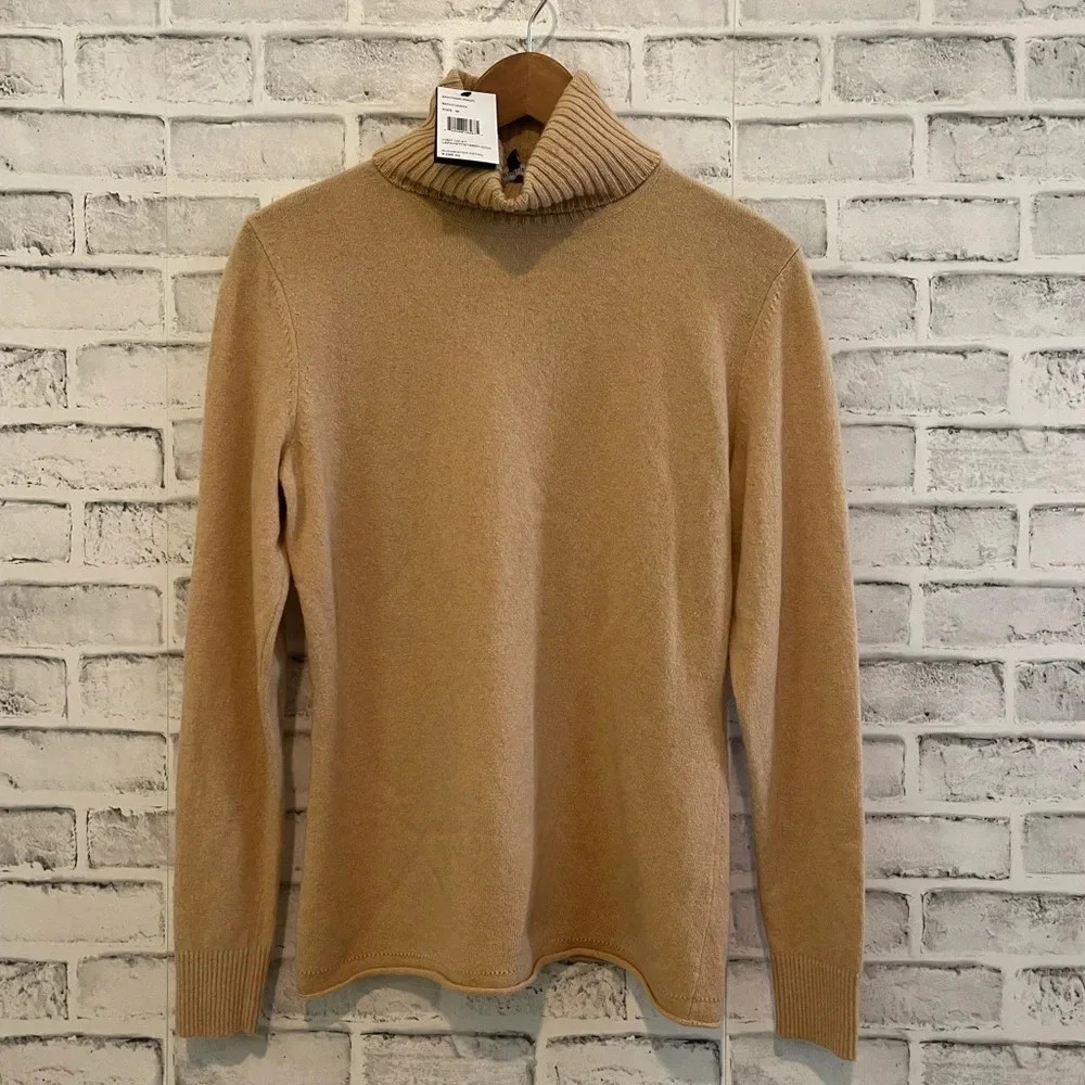 Lafayette 148 New York Camel Ribbed Turtleneck Sweater